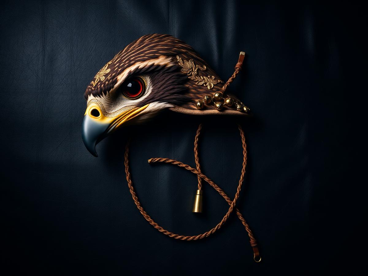 Falconry hood and jesses